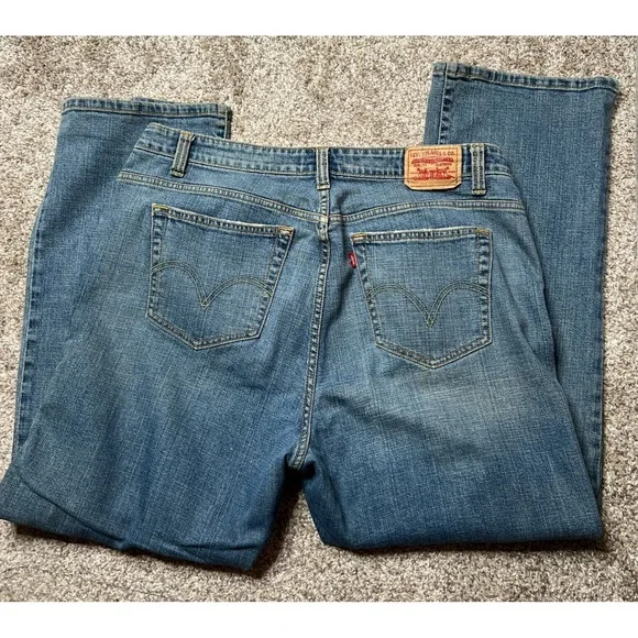 Levis 515 Bootcut Jeans Womens 20M Plus Short Blue Denim 40x30 Stretch High Rise - Picture 6 of 8